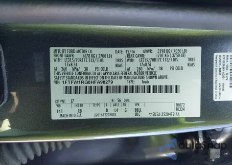 2017 Ford F-150 Raptor из США, поврежденный, VIN 1FTFW1RG8HFA98279